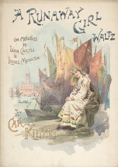 संगीत कवर के लिए डिजाइन: ए रनवे गर्ल वाल्ट्ज, 1898। द्वारा डब्ल्यू जॉर्ज