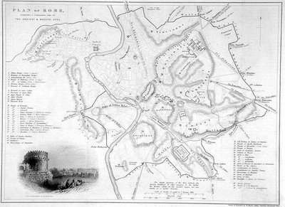 रोम, इटली: प्राचीन और आधुनिक स्थलों का तुलनात्मक मानचित्र, c.1850 (उत्कीर्णन) द्वारा डब्ल्यू ह्यूजेस
