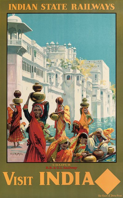 भारत, उदयपुर &39;, भारतीय राज्य रेलवे का विज्ञापन पोस्टर (रंगीन लिथोग्राफ) पर जाएँ द्वारा डब्लूएस बायलिटी