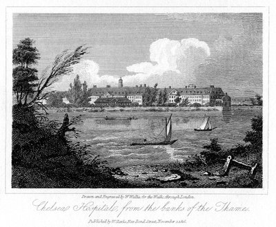 चेल्सी अस्पताल, लंदन के बैंकों से, 1816। द्वारा डब्ल्यू। वालिस