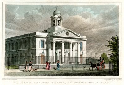 सेंट मैरी ले बोन चैपल, सेंट जॉन्स वुड रोड, लंदन, 1828। द्वारा डब्ल्यू वाटकिंस