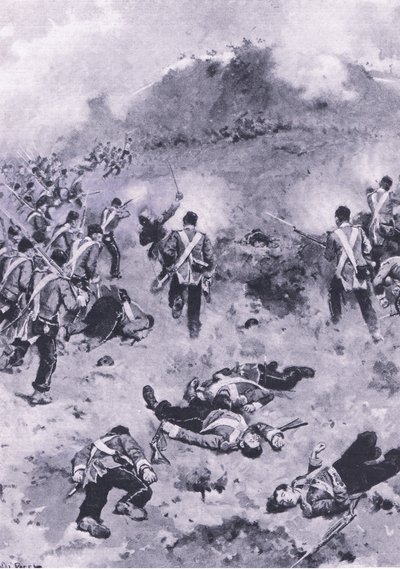रेडन पर हमला, ब्रिटिश बैटल ऑन लैंड एंड सी, 1915 से चित्रण द्वारा व्हेल पगेट