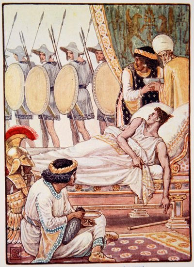 एक प्रयास के साथ उन्होंने उन्हें देखा जैसा कि वे पास हुए, मैरी मैकगलर द्वारा &39;द स्टोरी ऑफ़ ग्रीस&39; का चित्रण, 1 संस्करण, 1913 (कलर प्रिंट) द्वारा वाल्टर क्रेन