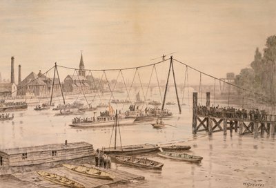 चार्ल्स ब्लोंडिन 1897 से पहले टेम्स को एक तंग रस्सी पर, लंदन को पार करते हुए। द्वारा वाल्टर ग्रीव्स