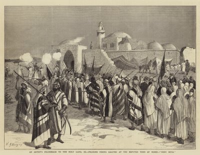 पवित्र भूमि, III के लिए एक कलाकार की तीर्थयात्रा, तीर्थयात्रियों ने मूसा, नेबी मूसा के प्रतिष्ठित मकबरे पर सलामी दी। द्वारा वाल्टर जेनक्स मॉर्गन