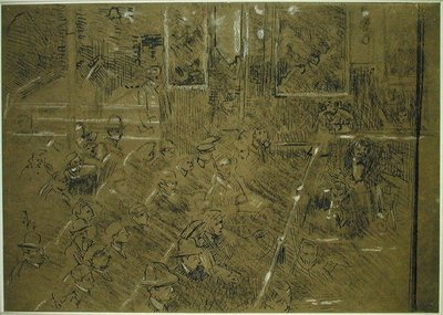 'द ओल्ड मिडलसेक्स' के दर्शकों के लिए अध्ययन c.1906-07 (भूरे और सफेद क्रेयॉन, भूरे रंग के कागज पर कलम और काली स्याही) द्वारा वाल्टर रिचर्ड सिकर्ट