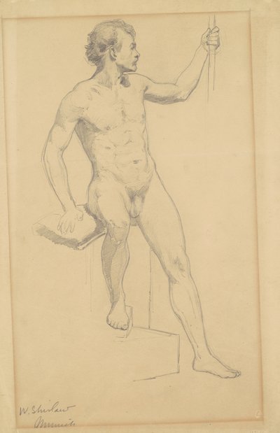 बैठा नर नग्न, c.1870-77 (विंग पेपर पर ग्रेफाइट) द्वारा वाल्टर शिरलाव