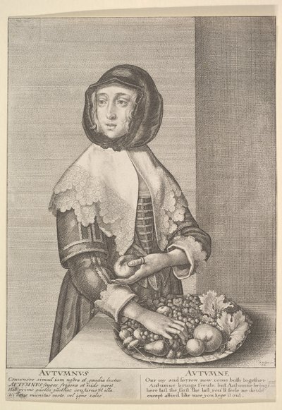 शरद ऋतु - शरद ऋतु तीन-चौथाई लंबाई के मौसम, 1641। द्वारा Wenceslaus Hollar