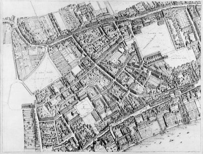 लंदन के पश्चिम मध्य जिले की पक्षी-आंख योजना, 1660-6 द्वारा Wenceslaus Hollar