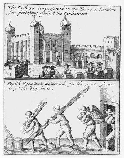 लंदन के टॉवर में कैद बिशप; पोपिश पुनरावर्ती निहत्थे द्वारा Wenceslaus Hollar