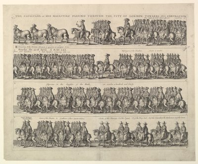लंदन के माध्यम से चार्ल्स द्वितीय का राज्याभिषेक जुलूस, 1662। द्वारा Wenceslaus Hollar