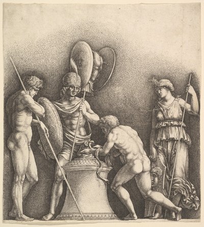 चार शास्त्रीय आंकड़े बुतपरस्त बलिदान, 1638। द्वारा Wenceslaus Hollar