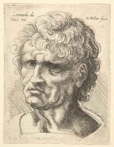 गंभीर अभिव्यक्ति वाले व्यक्ति का सिर, 1625-77। द्वारा Wenceslaus Hollar