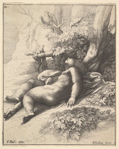 शिशु हरक्यूलिस सोते हुए, 1625-77। द्वारा Wenceslaus Hollar