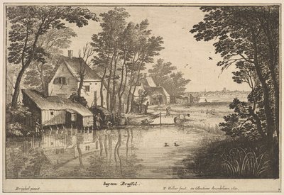 एक एंगलर के साथ लैंडस्केप, 1650। द्वारा Wenceslaus Hollar