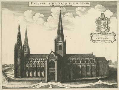 लिचफील्ड कैथेड्रल - दक्षिण दृश्य: उत्कीर्णन, 1672 द्वारा Wenceslaus Hollar