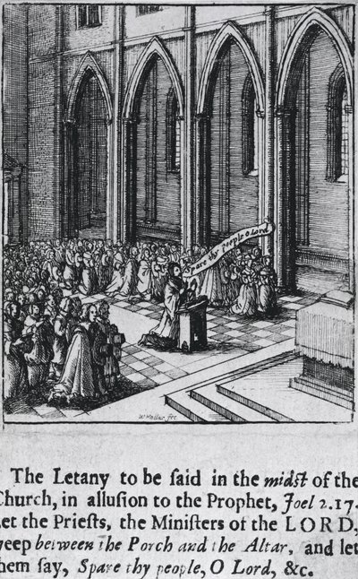 चर्च में लिटनी, c.1655 (नक़्क़ाशी) द्वारा Wenceslaus Hollar