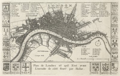 1666 में आग से पहले लंदन द्वारा Wenceslaus Hollar