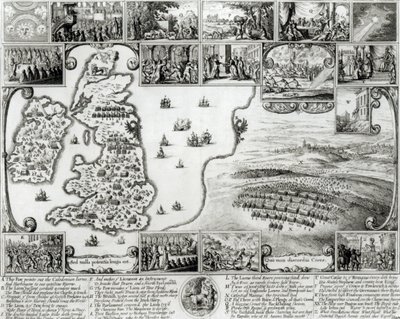 सिविल वार इंग्लैंड का नक्शा और प्राग का दृश्य, 1632 द्वारा Wenceslaus Hollar