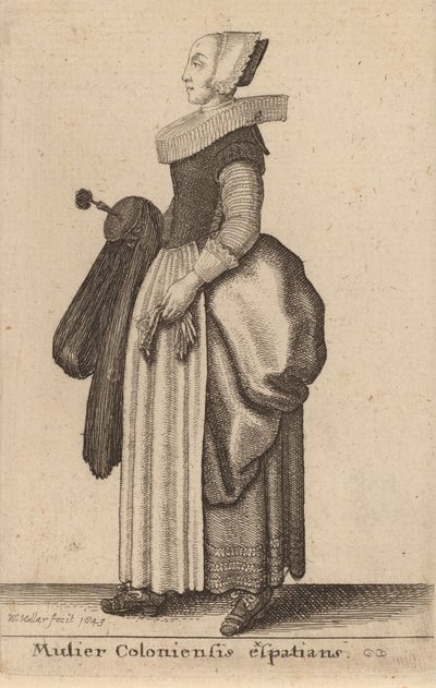 कोलोन की प्रवासी महिला, 1643। द्वारा Wenceslaus Hollar
