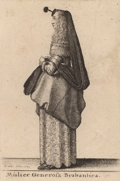 ब्रेबेंट की उदार महिला, 1643। द्वारा Wenceslaus Hollar
