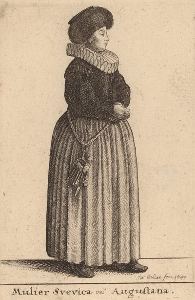 एक स्वेविका या ऑगस्टाना महिला, 1643। द्वारा Wenceslaus Hollar