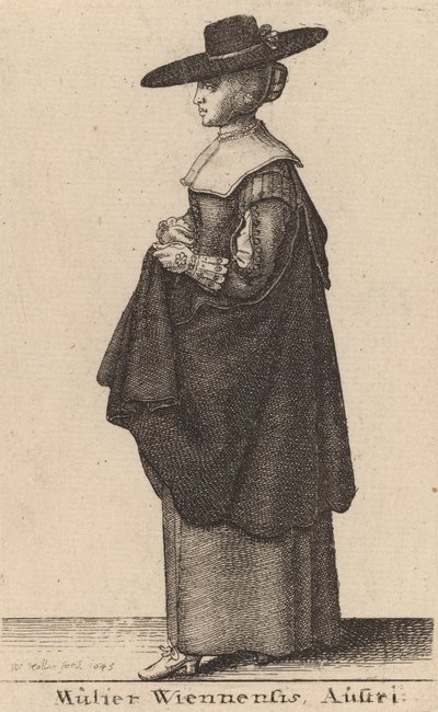 वियना की महिला, ऑस्ट्रिया, 1643। द्वारा Wenceslaus Hollar