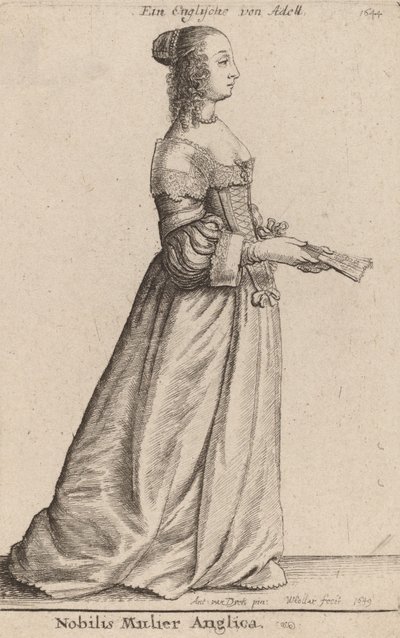 एक महान अंग्रेजी महिला, 1649। द्वारा Wenceslaus Hollar