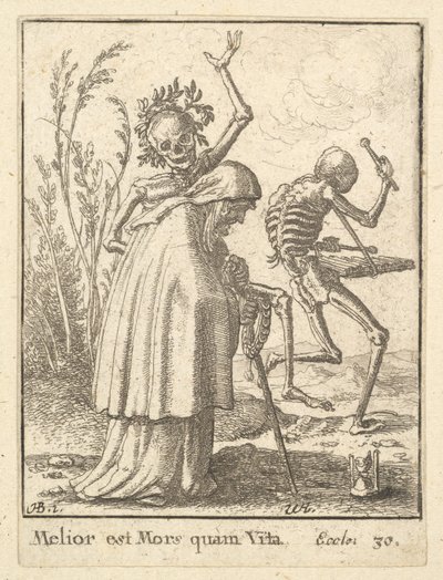 वृद्ध महिला, डांस ऑफ़ डेथ, 1651 से। द्वारा Wenceslaus Hollar