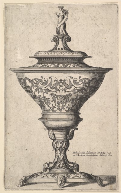 मास्क के पैरों पर अलंकृत गोबेल, 1645। द्वारा Wenceslaus Hollar