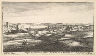 व्हाइट-हॉल, 1669-73 के पहाड़ी पश्चिम से, तांगियर के निचले हिस्से की संभावना। द्वारा Wenceslaus Hollar