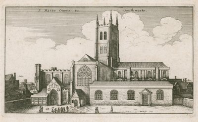 सेंट मेरीज, साउथवार्क, लंदन; ड्राइंग दिनांक 1647 द्वारा Wenceslaus Hollar