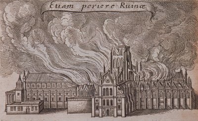 सेंट पॉल कैथेड्रल पुराना, लंदन, आग पर, 1666 द्वारा Wenceslaus Hollar