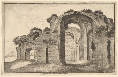 Diocletian, 1651 के स्नान का Thermaru diocletiani खंडहर। द्वारा Wenceslaus Hollar