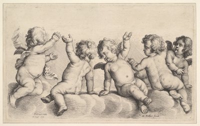 1620-77 के तीन बादल और दो लड़के बादलों पर। द्वारा Wenceslaus Hollar
