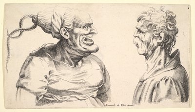 दो विकृत सिर, 1625-1744। द्वारा Wenceslaus Hollar
