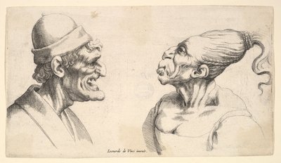 दो विकृत सिर, 1625-77। द्वारा Wenceslaus Hollar