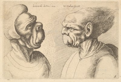1625-77 की ओर दो विकृत मुखों का सामना करना पड़ रहा है। द्वारा Wenceslaus Hollar