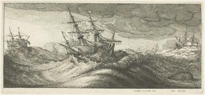 युद्धपोत और फुहार छोड़ती व्हेल द्वारा Wenceslaus Hollar