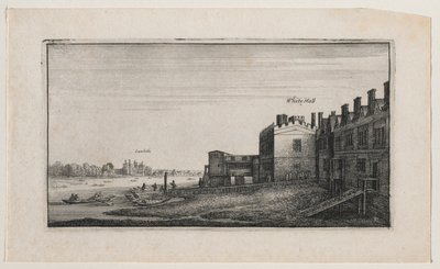 नदी से व्हाइटहॉल, दूरी में लम्बेथ के साथ। द्वारा Wenceslaus Hollar