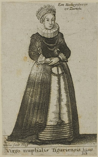 शादी की पोशाक में ज्यूरिख महिला द्वारा Wenceslaus Hollar