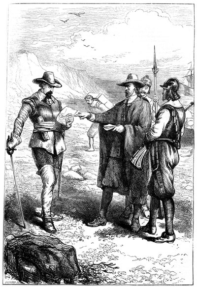 अमेरिका में सैमुअल गोर्टन्स लैंडिंग, c1636 c1880। द्वारा Whymper