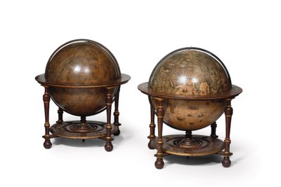 लाइब्रेरी ग्लोब की बड़ी जोड़ी, स्थलीय 1645-48, c.1630 के बाद आकाशीय द्वारा विलेम ब्लाउ