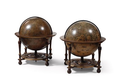 लाइब्रेरी ग्लोब की बड़ी जोड़ी, स्थलीय 1645-48, c.1630 के बाद आकाशीय द्वारा विलेम ब्लाउ