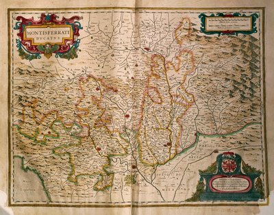 विलेम ब्लैउ द्वारा, रीजनम इटालिया से, मोनफेराटो के डची का नक्शा, उत्कीर्णन द्वारा विलेम ब्लाउ