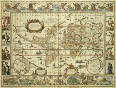 न्यू वर्ल्ड मैप और हाइड्रोग्राफिक मैप, विलेम जांज़ून ब्लैउ (1571-1638), एम्सटर्डम द्वारा विलेम ब्लाउ
