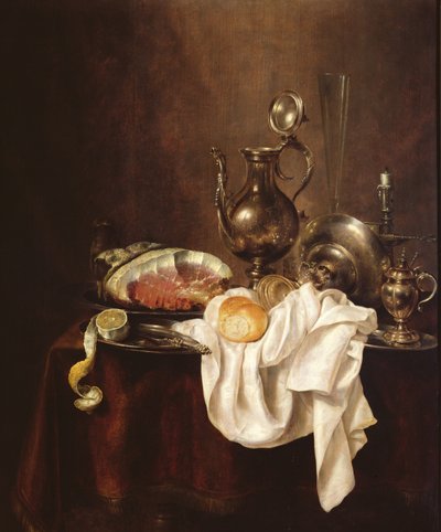 स्टिल लाइफ ऑफ हैम एंड सिल्वर प्लेट द्वारा Willem Claesz. Heda