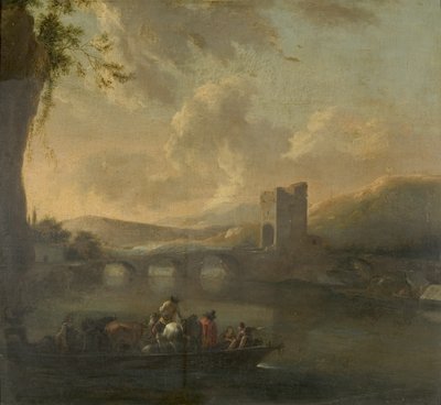एक नौका नाव एक नदी पार, c.1640 (पैनल पर रखा कैनवास पर तेल) द्वारा विलेम स्केल्सिंक