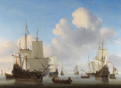 शांत समुद्र पर डच जहाज। 1665 के आसपास द्वारा Willem van de Velde the Younger