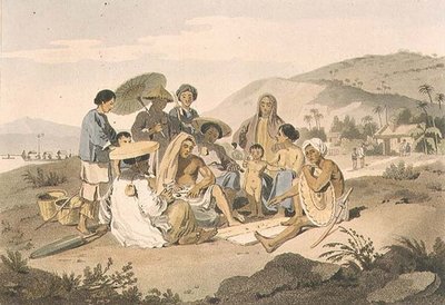 कोचीन चीनी का एक समूह, जॉन बैरो (1764-1848) द्वारा 'ए वॉयज टू कोचीनीना' से प्लेट 14, थॉमस मेडलैंड द्वारा उकेरा गया (1755-1823) 1806 (एक्वाटिंट) द्वारा विलियम (बाद में) सिकंदर